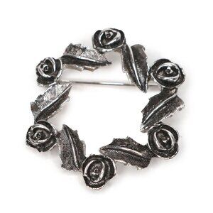 Vintage Sarah Coventry Silver Tone Black Rose Wreath Brooch Pin 80s Jewelry